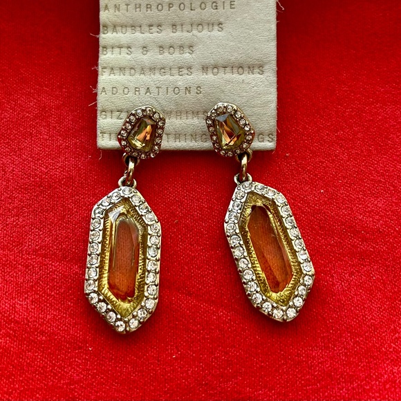 Gold tone earrings with gold and  clear crystals - Picture 2 of 2